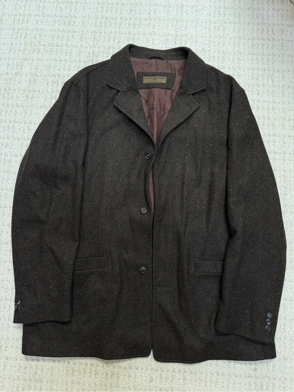 Luciano Barbera Made in Italy Blazer Peacoat Wool Cashmere Camel Hair, size 56
